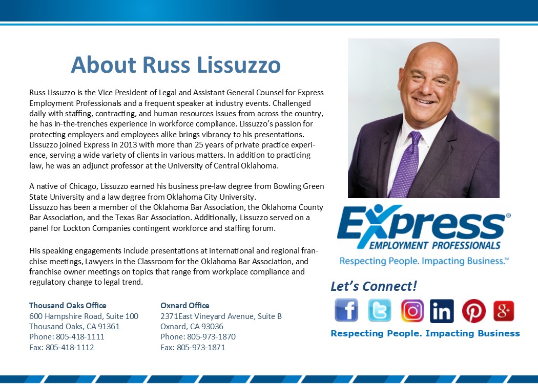 Russ Lissuzzo Seminar - Hiring Companies in Ventura County